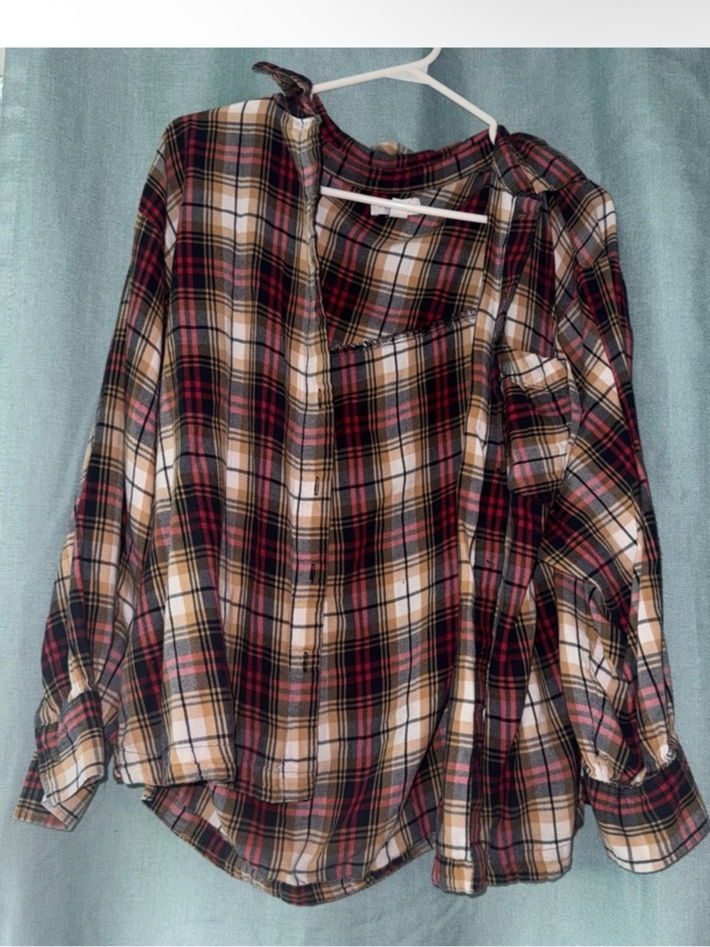 Topshop Plaid Button-Down Shirt in Red, Tan and Black